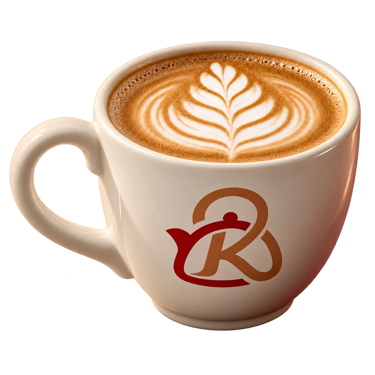 Kuttley House mug with leaf-shaped latte art.